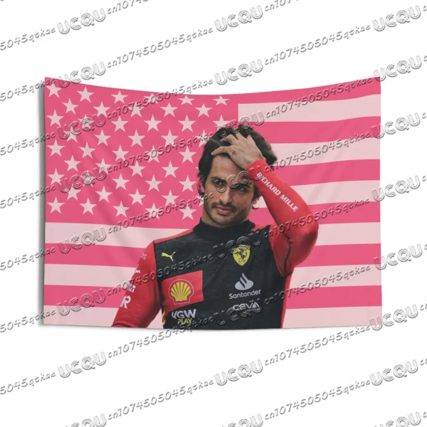 F1 Racing Driver Carlos Sainz Pink American Flag Tapestry Aesthetic Room Decor Funny Room Decor Carlos Sainz Sofa Background Hot 1