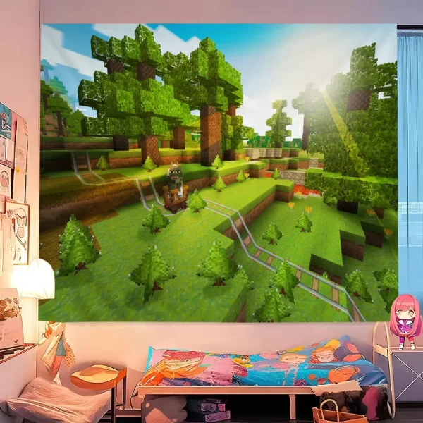 Game M-Minecraft Cartoon Tapestry Art Science Fiction Room Home Decor Wall Hanging Sheets 6