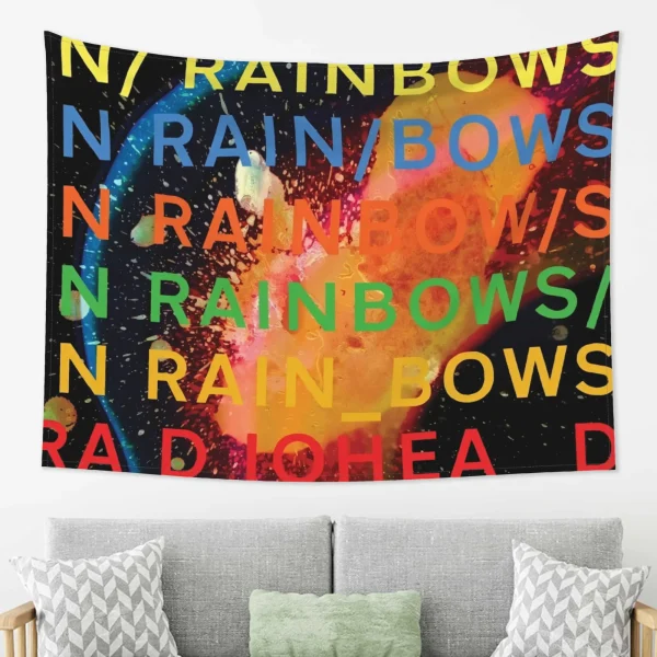 Colorful and Abstract "In Rainbows" Tapestry Inspired by Radiohead, Perfect for Adding a Vibrant and Musical Touch to Any Room 1