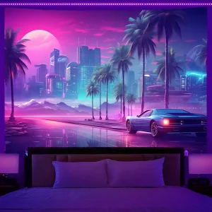 Fluorescent tapestry neon city racing landscape cyberpunk wall hanging bedroom room party hippie decoration background cloth 1