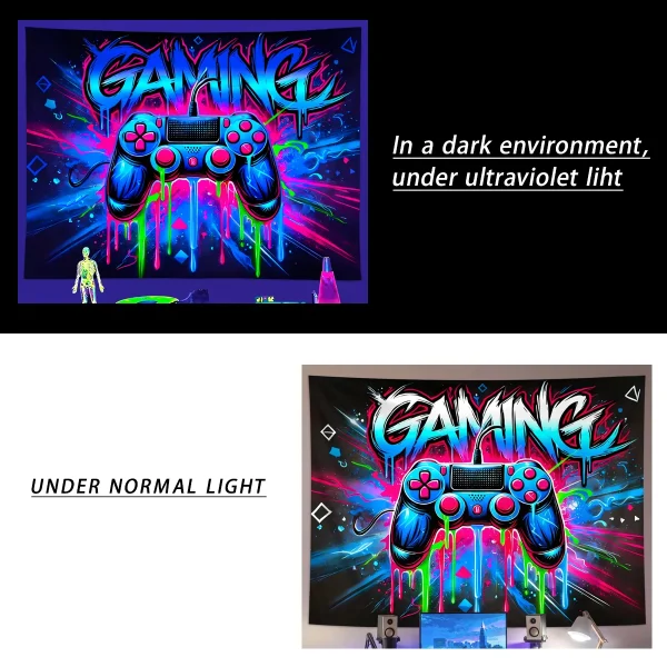 1pc Game controller fluorescent tapestry, UV reactive tapestry, e-sports room, e-sports club background decoration wall hanging 4