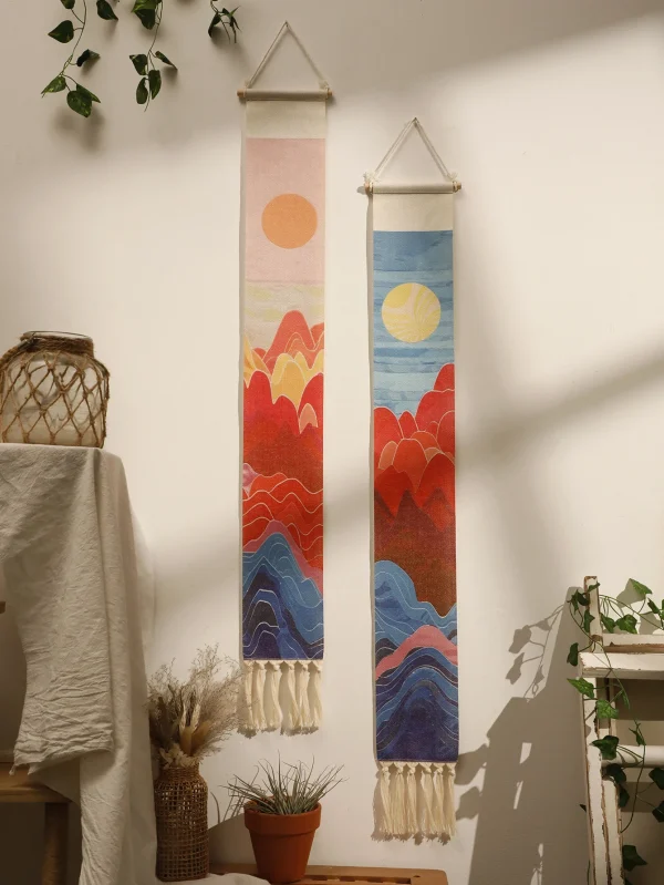 Macrame Tapestry Sunset Sunrise Handmade Wall Tapestries Boho Art Home Decoration Wall Hanging for Living Room Bedroom Ornament 1