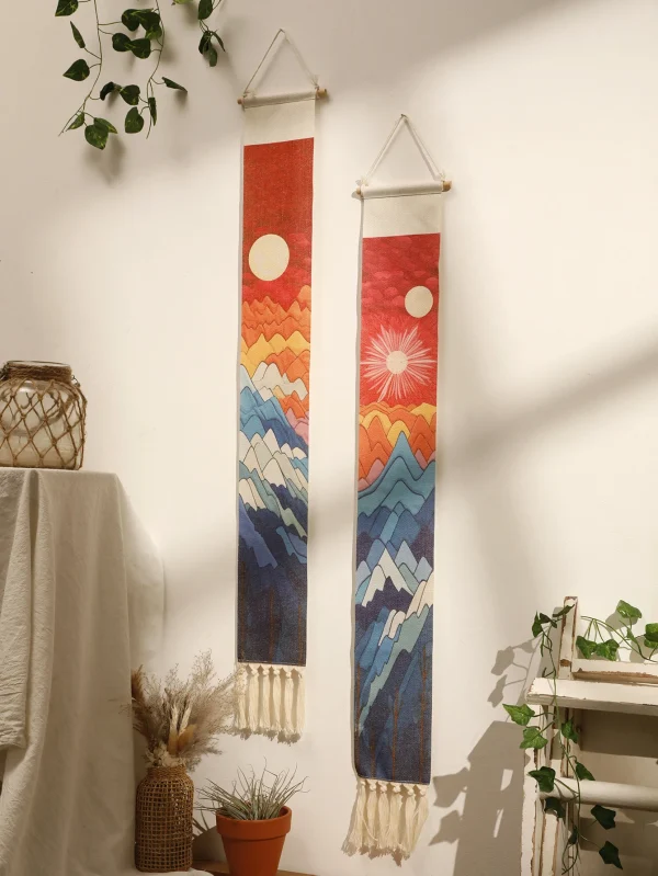 Macrame Tapestry Sunset Sunrise Handmade Wall Tapestries Boho Art Home Decoration Wall Hanging for Living Room Bedroom Ornament 2