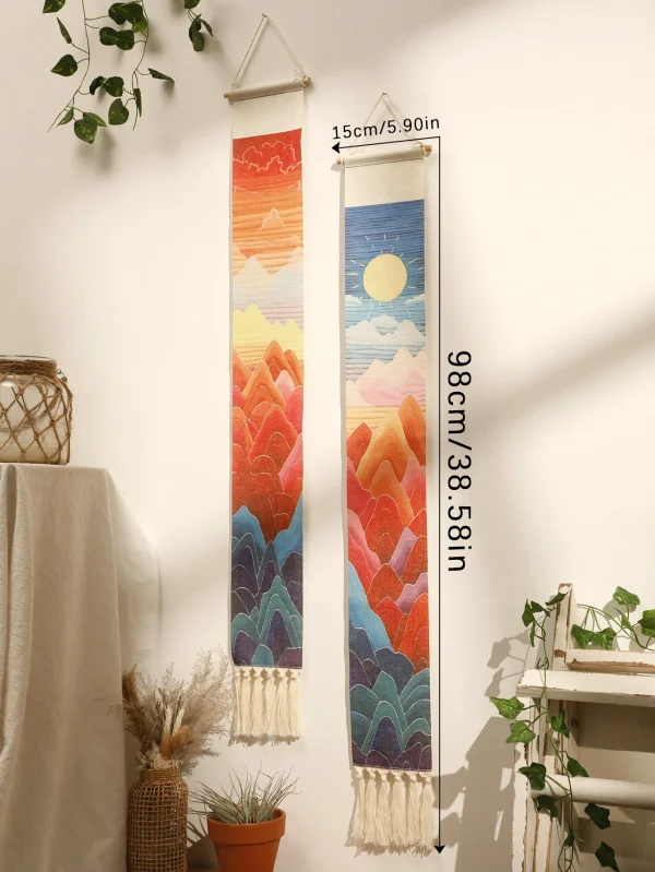 Macrame Tapestry Sunset Sunrise Handmade Wall Tapestries Boho Art Home Decoration Wall Hanging for Living Room Bedroom Ornament 5