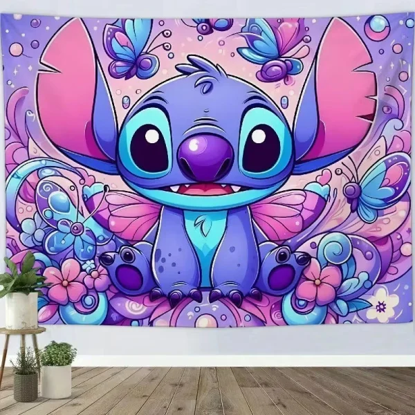 Stitch New Design Tapestry Butterfly Bush Cartoon Wall Hanging For Living Room Bedroom For Children Kids Teens Charm Tapestry 3