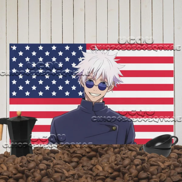 New Hot Jujutsu Kaisen American Flag Tapestry Anime Background Decoration Gojo Satoru Dormitory Bedhead Sofa Background Cloth 1