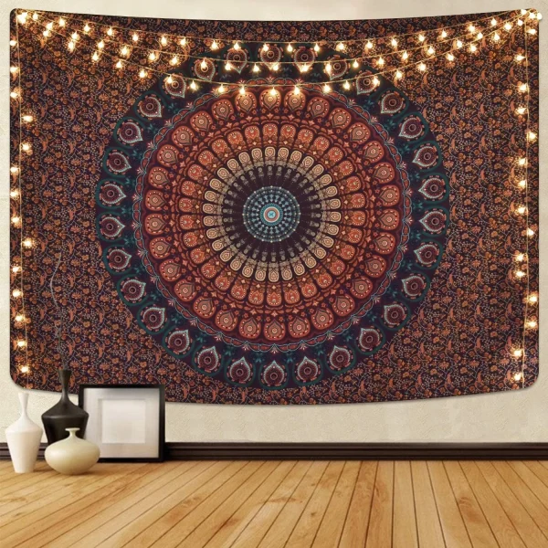 VIKAMA American Mandala Tapestry Hippie Wall Hanging Psychedelic Peacock Living Room Tea Room Wall Decoration Tapestry 1