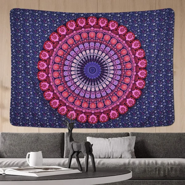 VIKAMA American Mandala Tapestry Hippie Wall Hanging Psychedelic Peacock Living Room Tea Room Wall Decoration Tapestry 2