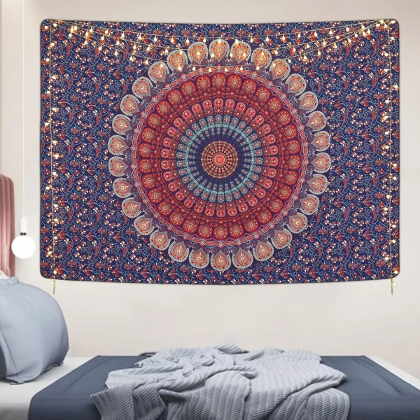 VIKAMA American Mandala Tapestry Hippie Wall Hanging Psychedelic Peacock Living Room Tea Room Wall Decoration Tapestry 3