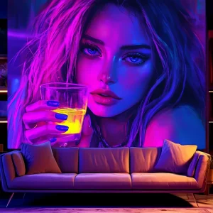 1pc Vibrant Neon Drinking Girl Tapestry UV Blacklight Reactive Perfect for Living Room Bedroom Office Decor 1