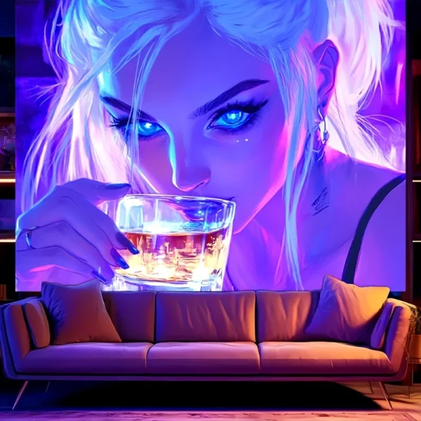 1pc Vibrant Neon Drinking Girl Tapestry UV Blacklight Reactive Perfect for Living Room Bedroom Office Decor 2