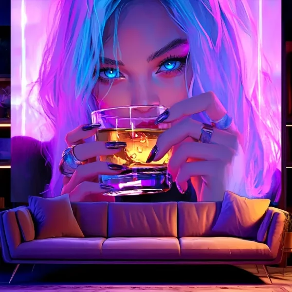 1pc Vibrant Neon Drinking Girl Tapestry UV Blacklight Reactive Perfect for Living Room Bedroom Office Decor 5