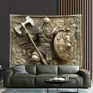Viking Warrior 3D Embossed Tapestry Norse Myth Art Wall Hanging Living Room Bedroom Office Party Decor Unique Gift Home 1