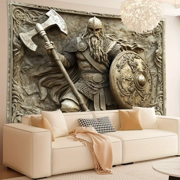 Viking Warrior 3D Embossed Tapestry Norse Myth Art Wall Hanging Living Room Bedroom Office Party Decor Unique Gift Home 2