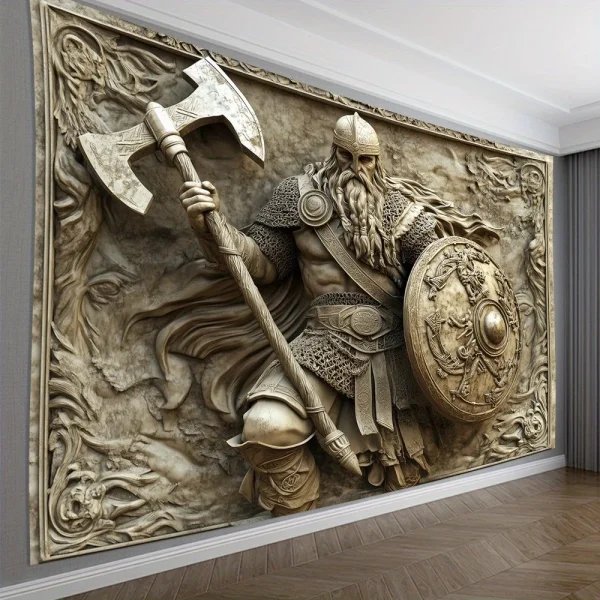 Viking Warrior 3D Embossed Tapestry Norse Myth Art Wall Hanging Living Room Bedroom Office Party Decor Unique Gift Home 3