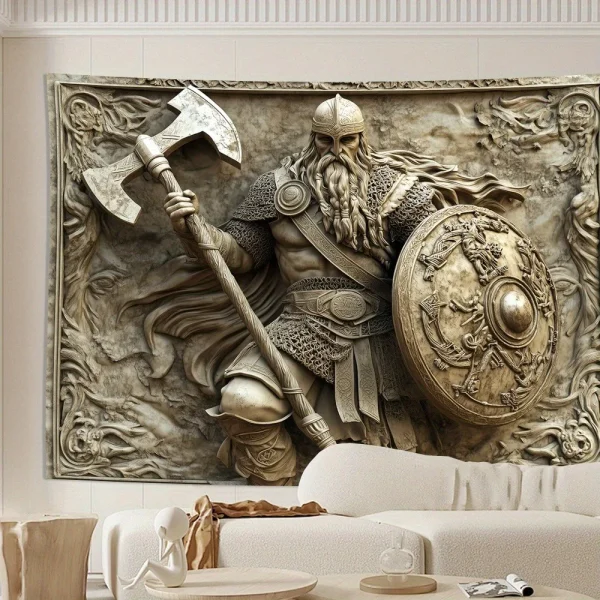 Viking Warrior 3D Embossed Tapestry Norse Myth Art Wall Hanging Living Room Bedroom Office Party Decor Unique Gift Home 6