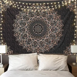 Stunning Black Mandala Tapestry, Aesthetic Wall Decor, Enhance Any Room, Eid Mubarak Special, Home Art Decor 1