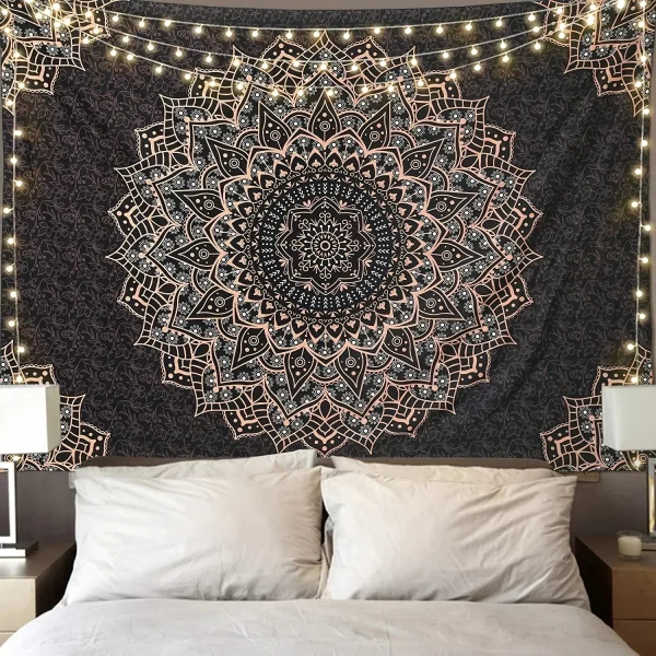 Stunning Black Mandala Tapestry, Aesthetic Wall Decor, Enhance Any Room, Eid Mubarak Special, Home Art Decor 1