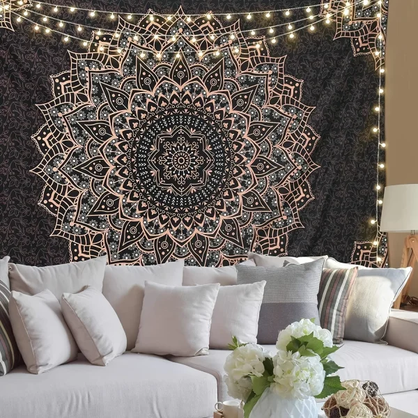 Stunning Black Mandala Tapestry, Aesthetic Wall Decor, Enhance Any Room, Eid Mubarak Special, Home Art Decor 4