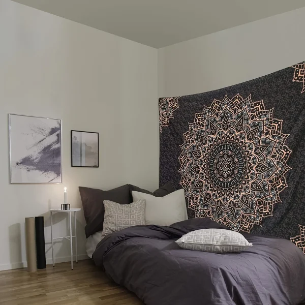 Stunning Black Mandala Tapestry, Aesthetic Wall Decor, Enhance Any Room, Eid Mubarak Special, Home Art Decor 5