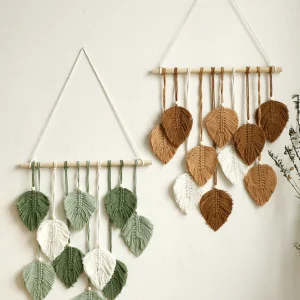 Leaf Macrame Tapestry Brown Green Wall Tapestry Boho Home Decoration Macrame Wall Hanging Home Living Room Decors Aesthetic Gift 1