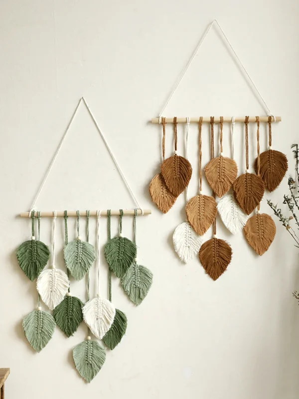 Leaf Macrame Tapestry Brown Green Wall Tapestry Boho Home Decoration Macrame Wall Hanging Home Living Room Decors Aesthetic Gift 1