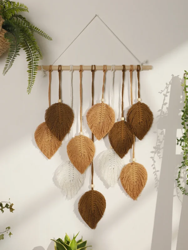 Leaf Macrame Tapestry Brown Green Wall Tapestry Boho Home Decoration Macrame Wall Hanging Home Living Room Decors Aesthetic Gift 2