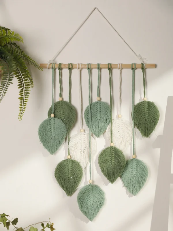 Leaf Macrame Tapestry Brown Green Wall Tapestry Boho Home Decoration Macrame Wall Hanging Home Living Room Decors Aesthetic Gift 3