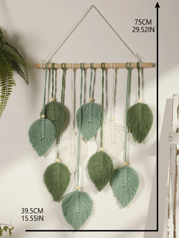 Leaf Macrame Tapestry Brown Green Wall Tapestry Boho Home Decoration Macrame Wall Hanging Home Living Room Decors Aesthetic Gift 6