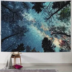 Galaxy Forest Starry Tapestry Bohemian Wall Hanging Decor with Vibrant Milky Way & Tree Silhouette Design Perfect for Bedroom 1