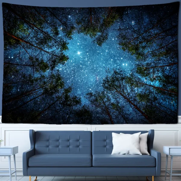 Galaxy Forest Starry Tapestry Bohemian Wall Hanging Decor with Vibrant Milky Way & Tree Silhouette Design Perfect for Bedroom 3