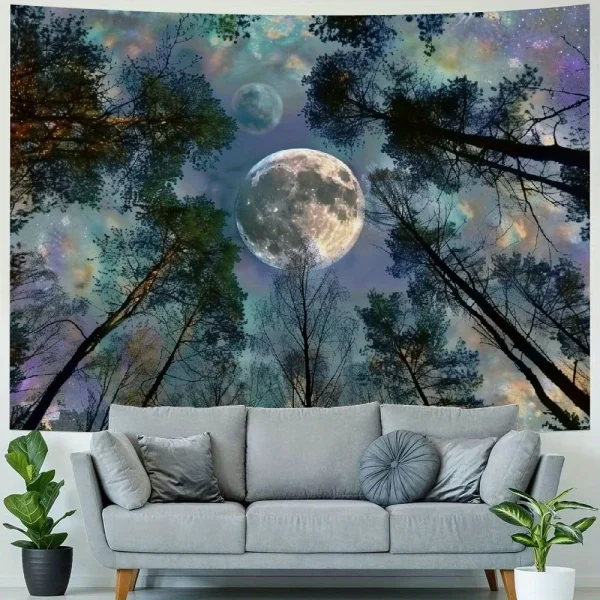 Galaxy Forest Starry Tapestry Bohemian Wall Hanging Decor with Vibrant Milky Way & Tree Silhouette Design Perfect for Bedroom 4