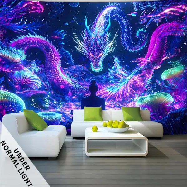 VIKAMA Neon Dragon Tapestry - Cyber Oriental Fantasy Living Room Room Tapestry - Meditation and Yoga Room Atmosphere Decor 4