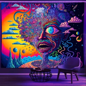 VIKAMA Surreal Starry Sky Tapestry Gradient Illusion Living Room Bedroom Art Studio Fantasy Human Face Room Tapestry 1