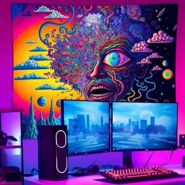 VIKAMA Surreal Starry Sky Tapestry Gradient Illusion Living Room Bedroom Art Studio Fantasy Human Face Room Tapestry 2