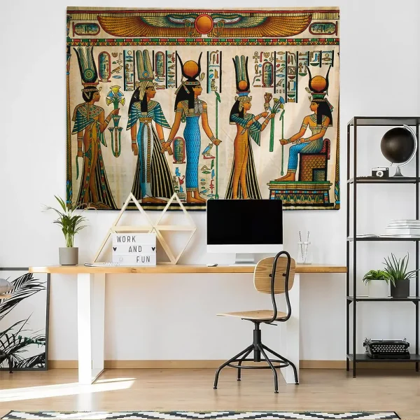 Egyptian Painting Tapestry  Nefertalis Tomb Thebes Wall Hanging Gods of Ancient Egypt Mural for Bedroom Living Room Dorm Decor 6