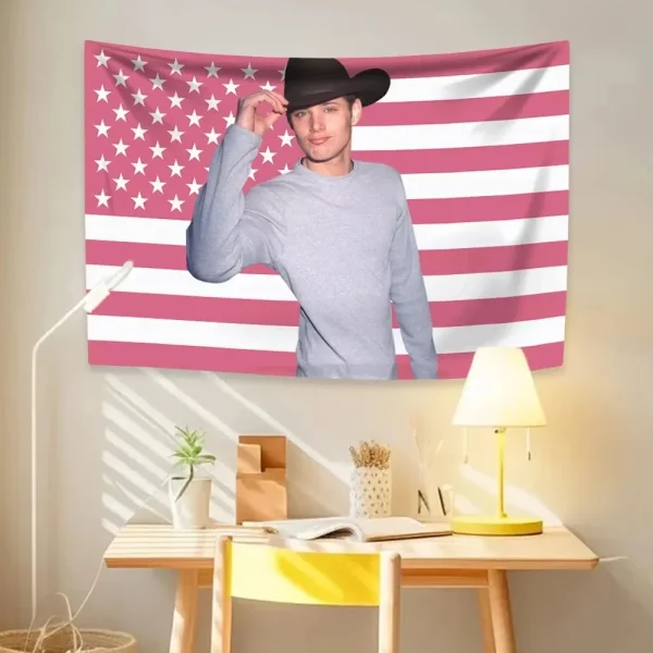 Jensen Ackles American Flag Inspired Soft Polyester Tapestry Bedroom Dorm Wall Hanging Supernatural Fandom Decor 3