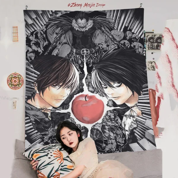 1PC DEATH NOTE Tapestry Printed Large Wall Tapestry Art Science Fiction Room Home Decor Decor Blanket 3