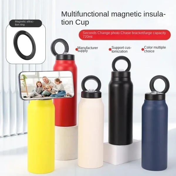 Custom All-in- One 24oz Stainless Steel Insulated Water Bottle with Magnetic Tripod Phone Holder for Sports Water Bottle 2