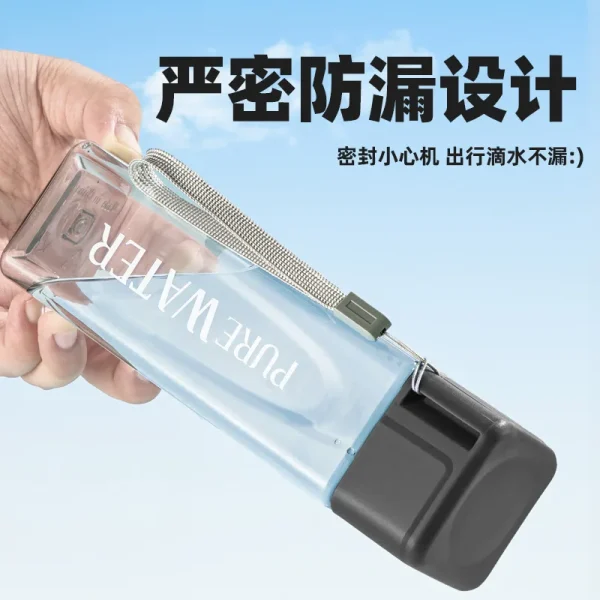Simple Square Water Bottle Personalized 500ml Portable Creative Portable Cup Leak Proof Heat-resistant Plastic Sport Bottle 3