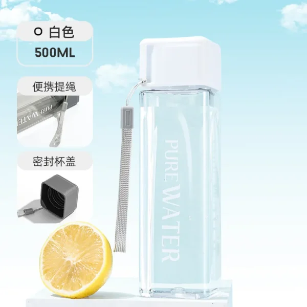 Simple Square Water Bottle Personalized 500ml Portable Creative Portable Cup Leak Proof Heat-resistant Plastic Sport Bottle 6