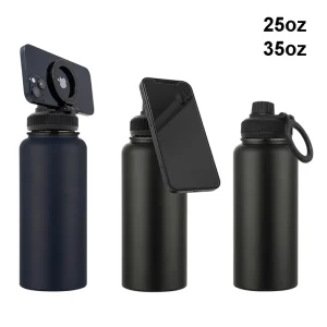 Magnetic Phone Holder Adjustable Water Bottle 750ml 1000ml Magnetic Lid Water Bottle Doule wall Vacuum Insulated 304 stainless 1