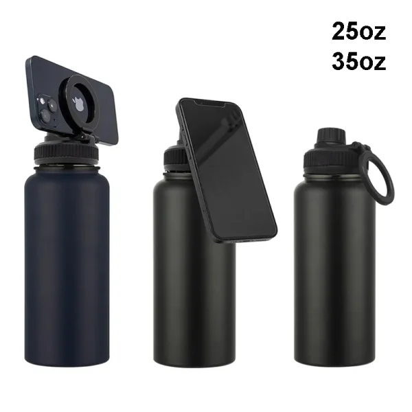 Magnetic Phone Holder Adjustable Water Bottle 750ml 1000ml Magnetic Lid Water Bottle Doule wall Vacuum Insulated 304 stainless 1