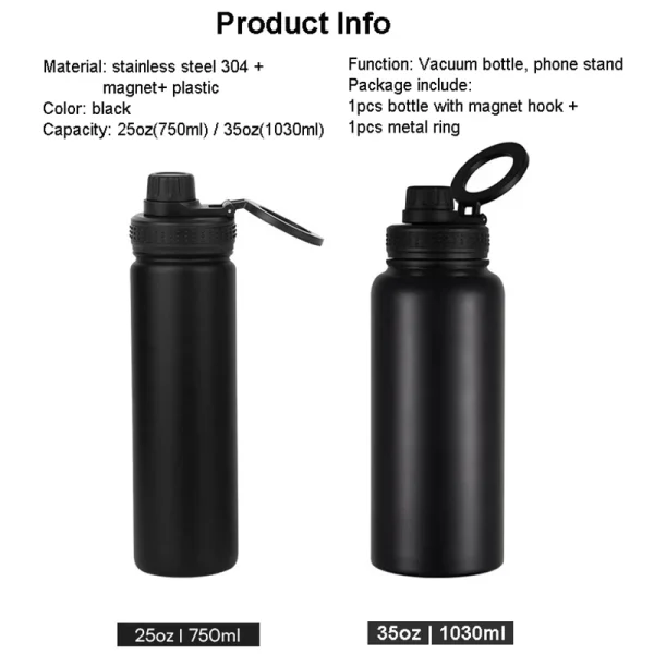 Magnetic Phone Holder Adjustable Water Bottle 750ml 1000ml Magnetic Lid Water Bottle Doule wall Vacuum Insulated 304 stainless 6
