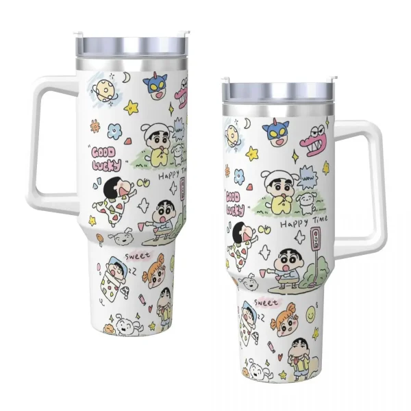 Stainless Steel Tumbler Crayon-ShinS ChanS Coffee Mug Portable Cold Drink Car Mugs Driving Custom Water Bottle 1