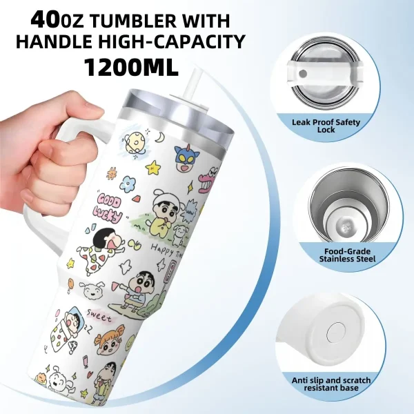 Stainless Steel Tumbler Crayon-ShinS ChanS Coffee Mug Portable Cold Drink Car Mugs Driving Custom Water Bottle 4