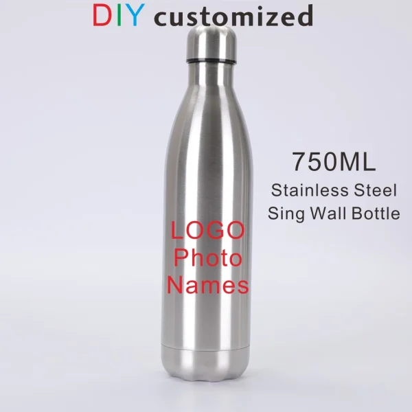 750ML Sport Bottle DIY Customized LOGO Photo Text Stainless Steel Big Capacity Cola Container 1