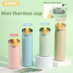 1pc 320ml/10.82oz Mini Water Bottle Vacuum Insulated Stainless Steel Water Flask With Straw Leak Proof Hot Cold Water Bottles 1