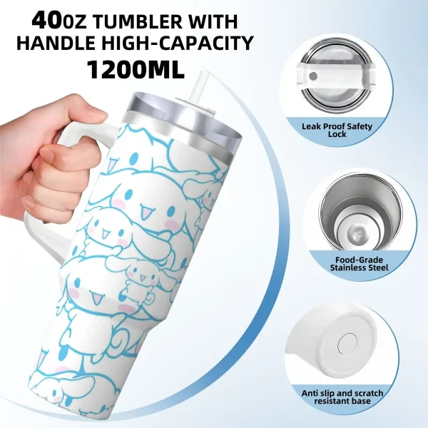 Kawaii Cinnamoroll Tumbler Hot Drinks Water Bottle Leakproof Stainless Steel Coffee Mug Custom Travel Car Mugs 3