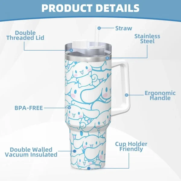 Kawaii Cinnamoroll Tumbler Hot Drinks Water Bottle Leakproof Stainless Steel Coffee Mug Custom Travel Car Mugs 5